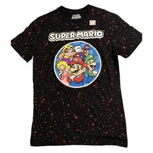 Super Mario Official Nintendo Graphic T-shirt Black Red Splatter Men Size Small